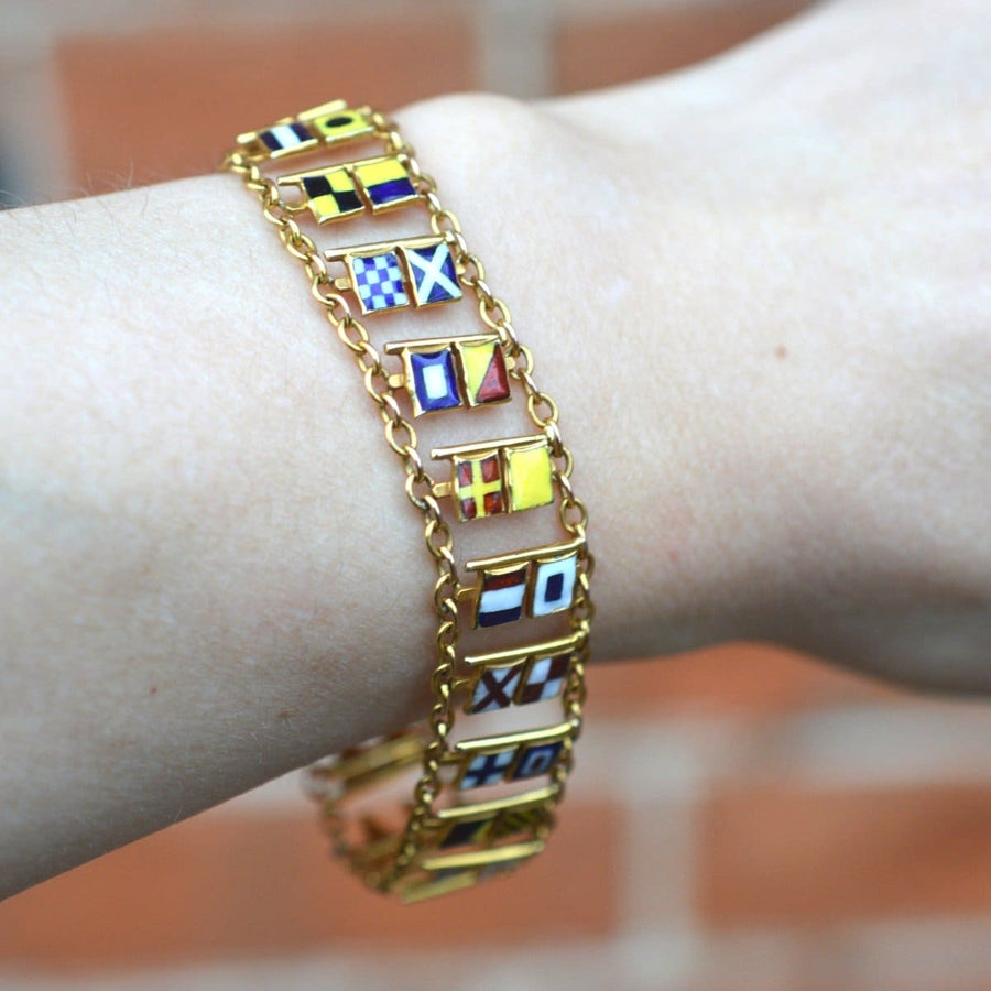 1960s 9ct Gold Nautical Signal Flag Bracelet with Full Alphabet | Parkin and Gerrish | Antique & Vintage Jewellery