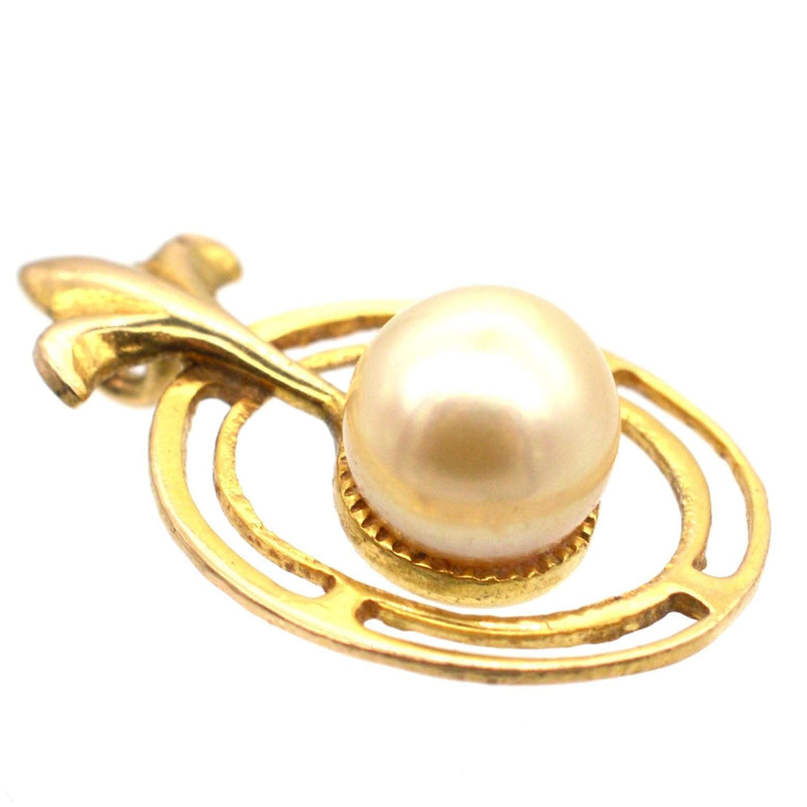 1970s 9ct Gold & Cultured Pearl Pendant With Fleur-de-Lis Detail | Parkin and Gerrish | Antique & Vintage Jewellery