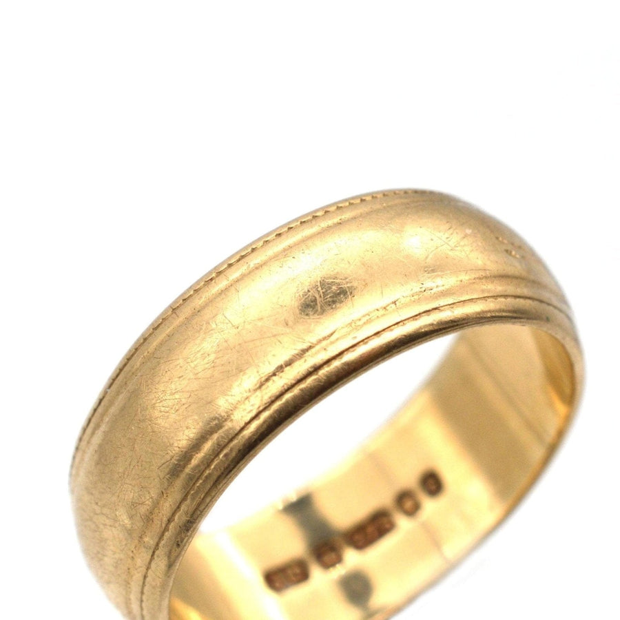 1970s 9ct Gold Wedding Ring with Decorated Edge (6.7mm) | Parkin and Gerrish | Antique & Vintage Jewellery