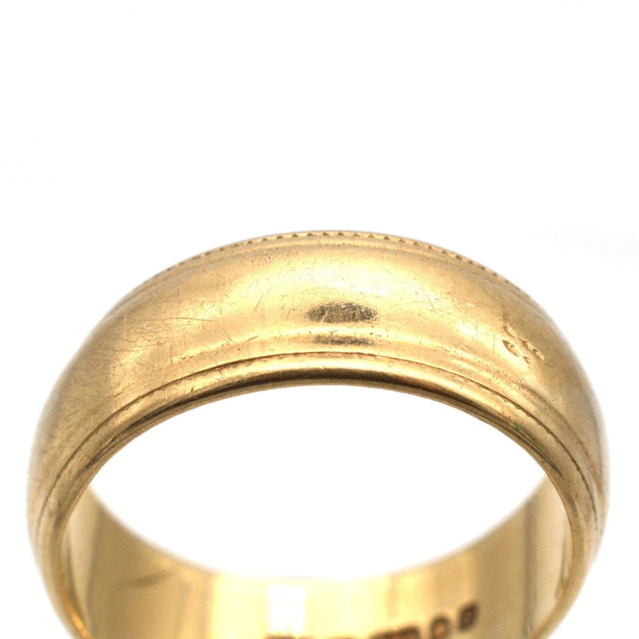 1970s 9ct Gold Wedding Ring with Decorated Edge (6.7mm) | Parkin and Gerrish | Antique & Vintage Jewellery