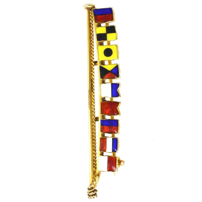 1970s Vintage 9ct Gold & Enamel Nautical Signal Flag Brooch spelling Elizabeth