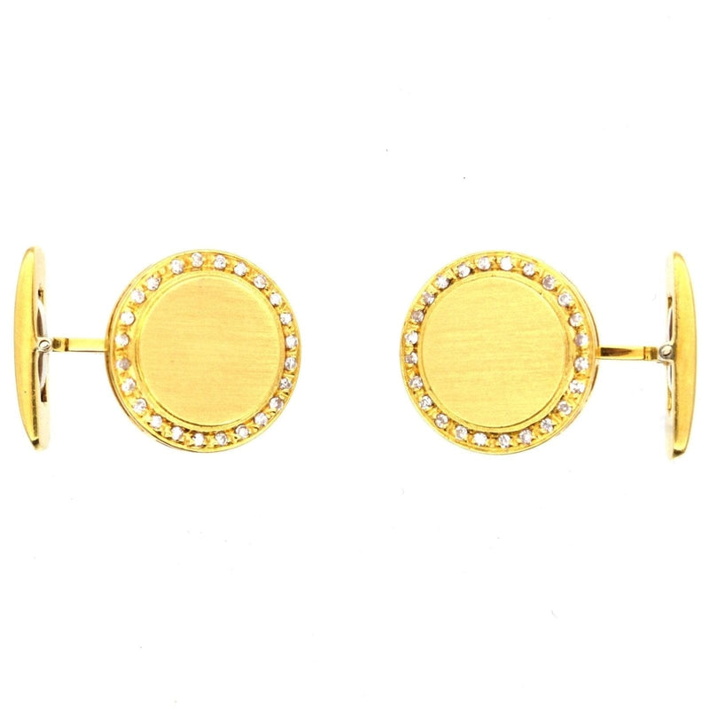1980s 18ct Gold & Diamond Round Circle Cufflinks