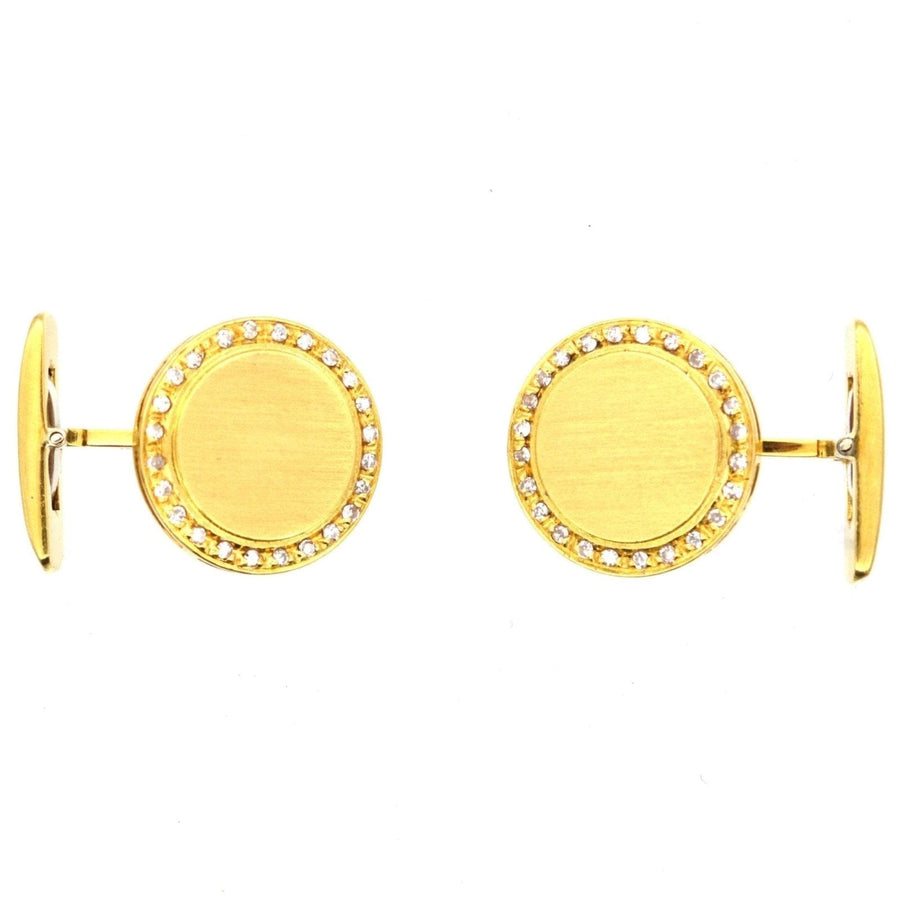 1980s 18ct Gold & Diamond Round Circle Cufflinks | Parkin and Gerrish | Antique & Vintage Jewellery