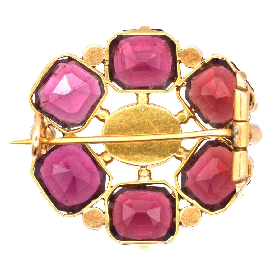 19th Century 18ct Gold Garnet, Pearl and Diamond Brooch | Parkin and Gerrish | Antique & Vintage Jewellery