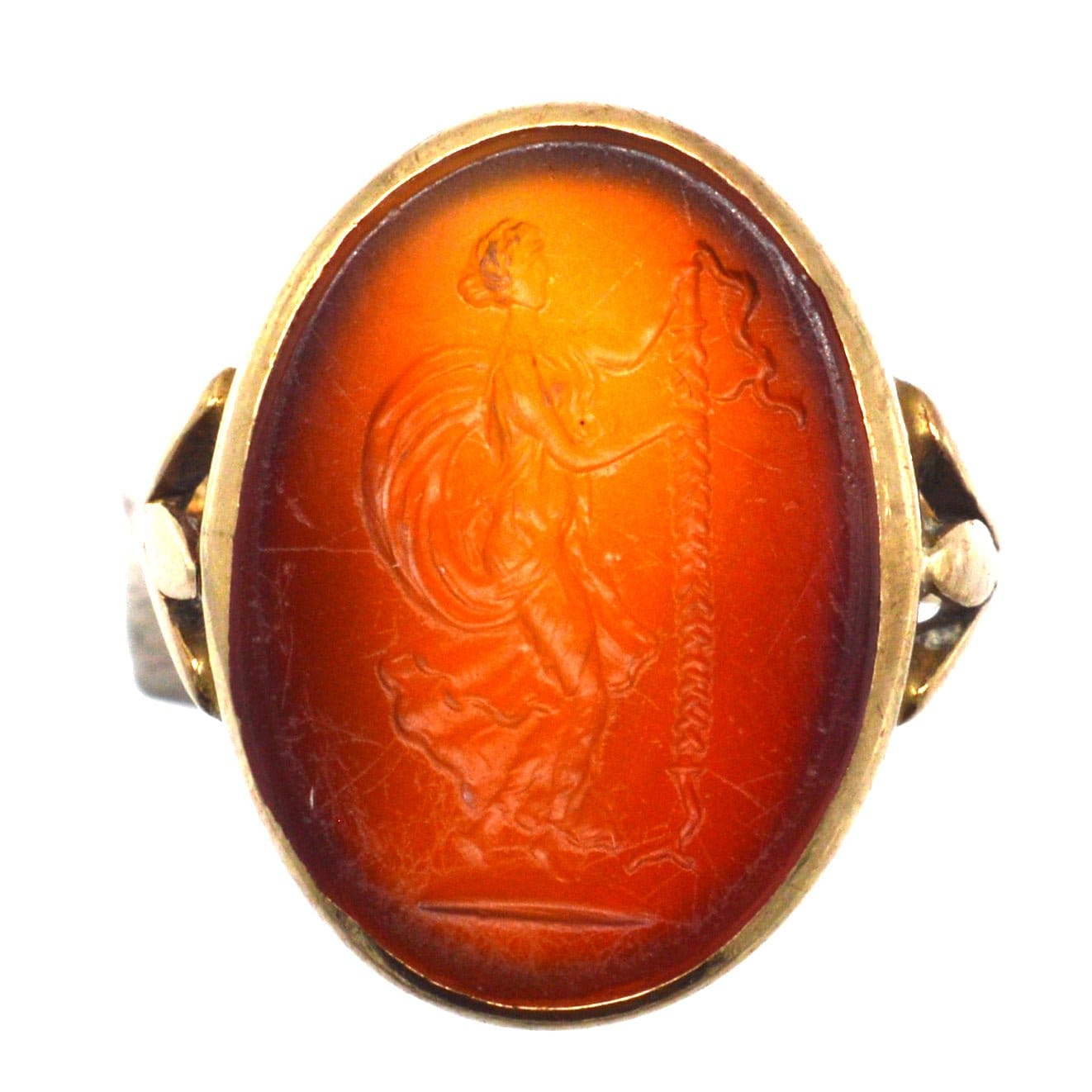 19th Century 9ct Gold Carnelian Ring with Intaglio of Goddess Nike