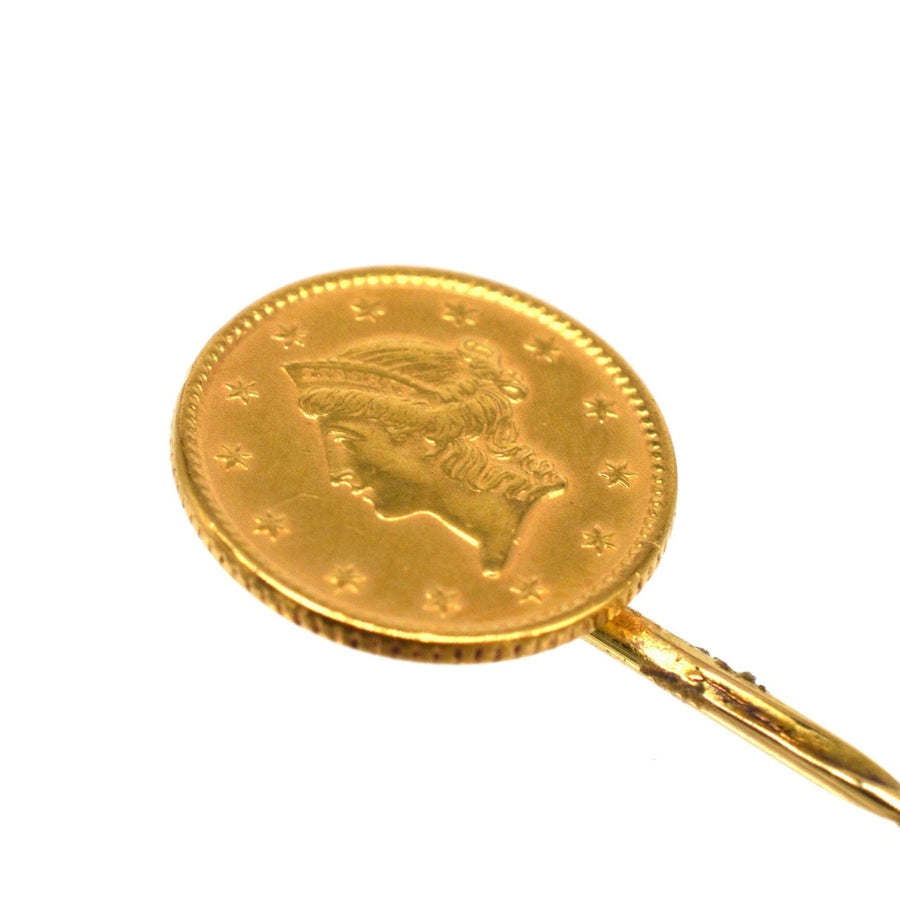 19th Century American Gold $1 Dollar Coin with Liberty Head Tie Pin | Parkin and Gerrish | Antique & Vintage Jewellery