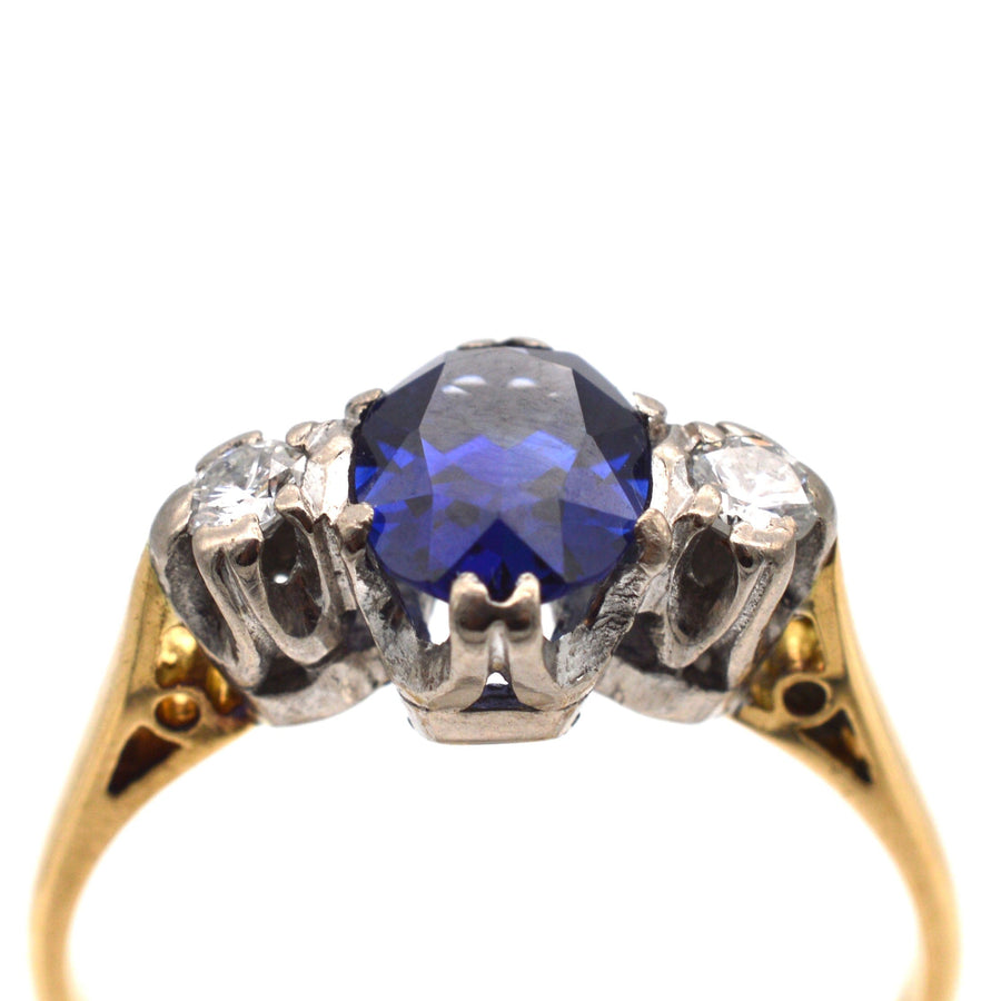 Art Deco 18ct Gold Sapphire & Diamond Three Stone Ring | Parkin and Gerrish | Antique & Vintage Jewellery
