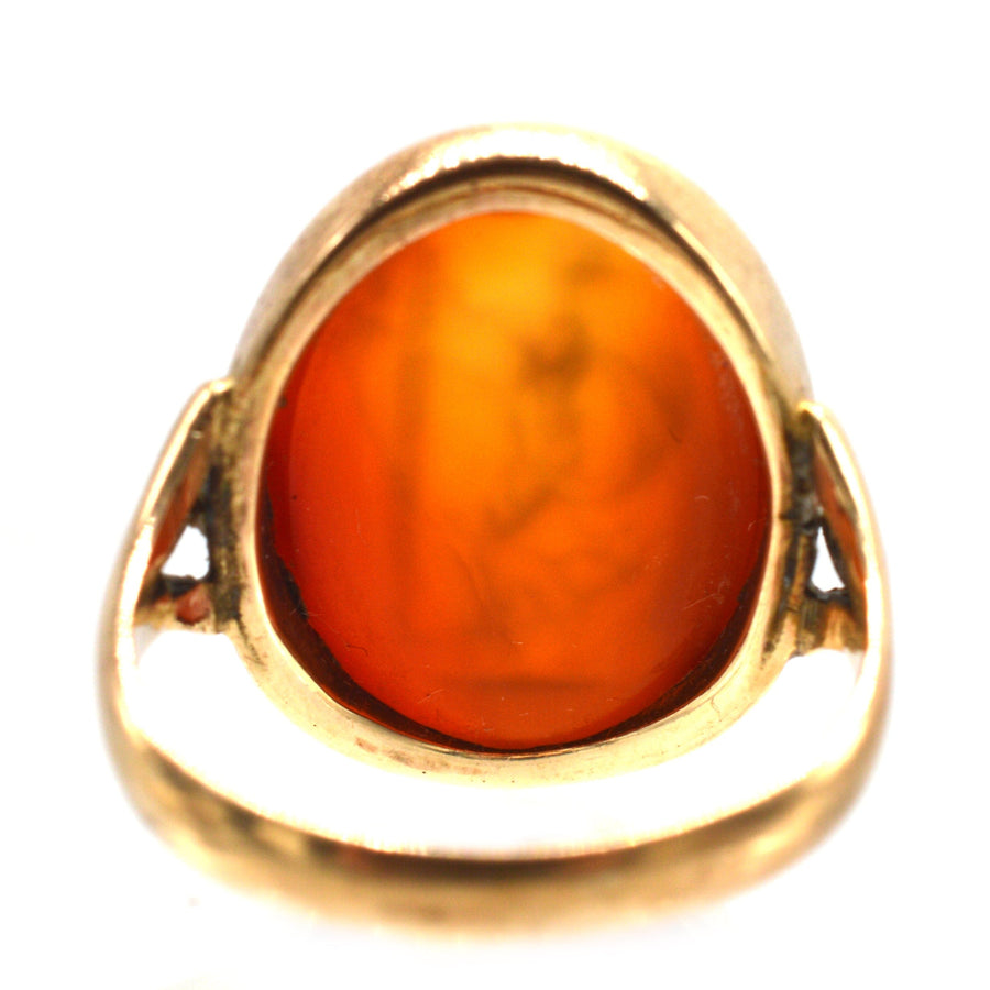 19th Century 9ct Gold Carnelian Ring with Intaglio of Goddess Nike