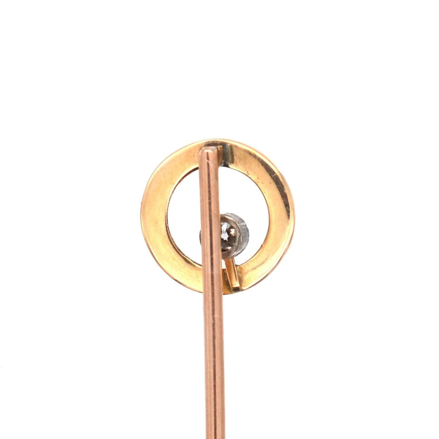 Art Deco 14ct Gold & Diamond Circular Tie Pin | Parkin and Gerrish | Antique & Vintage Jewellery