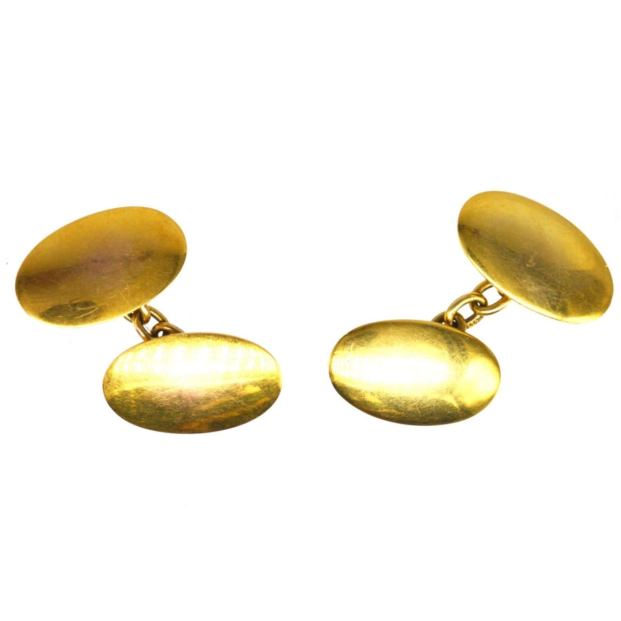 Art Deco 15ct Gold Plain Oval Cufflinks | Parkin and Gerrish | Antique & Vintage Jewellery