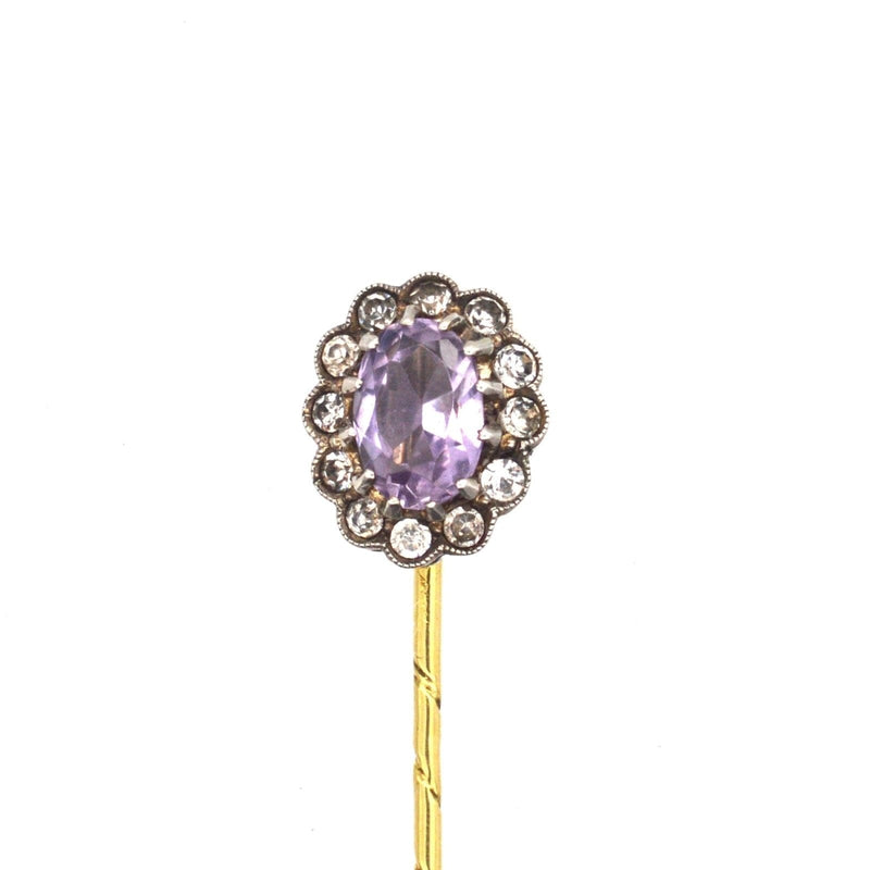 Épingle à cravate Art déco en or 18 carats, améthyste et pâte blanche