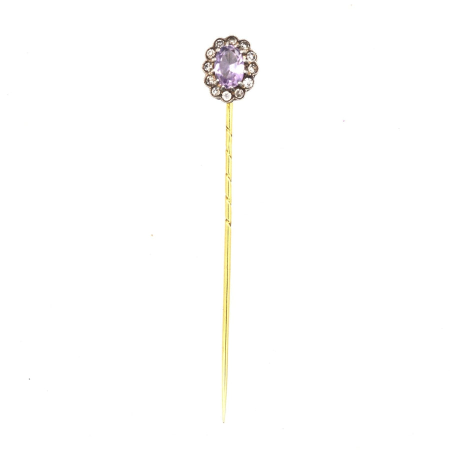 Art Deco 18ct Gold Amethyst & White Paste Cluster Tie Pin | Parkin and Gerrish | Antique & Vintage Jewellery
