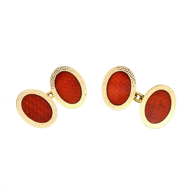 Art Deco 18ct Gold Cropp & Farr Red Enamel Cufflinks