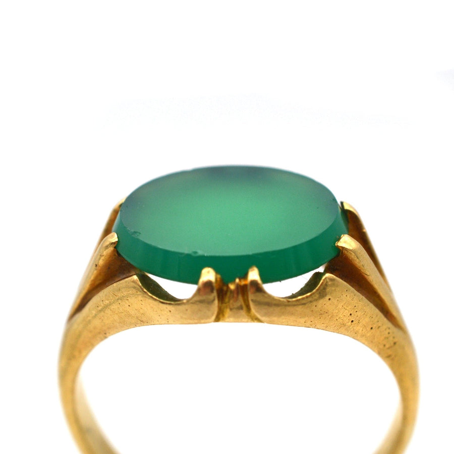 Art Deco 18ct Gold Green Chalcedony Signet Ring | Parkin and Gerrish | Antique & Vintage Jewellery