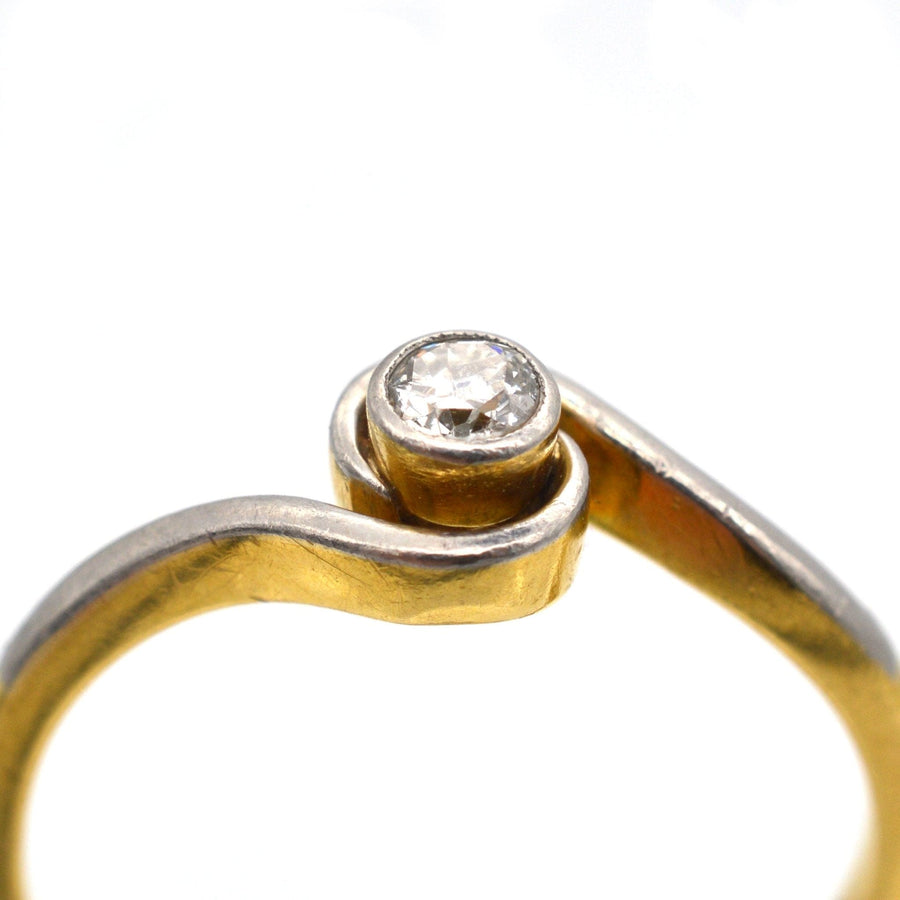 Art Deco 18ct Gold & Platinum, Diamond Bezel Setting Twist Solitaire Ring | Parkin and Gerrish | Antique & Vintage Jewellery