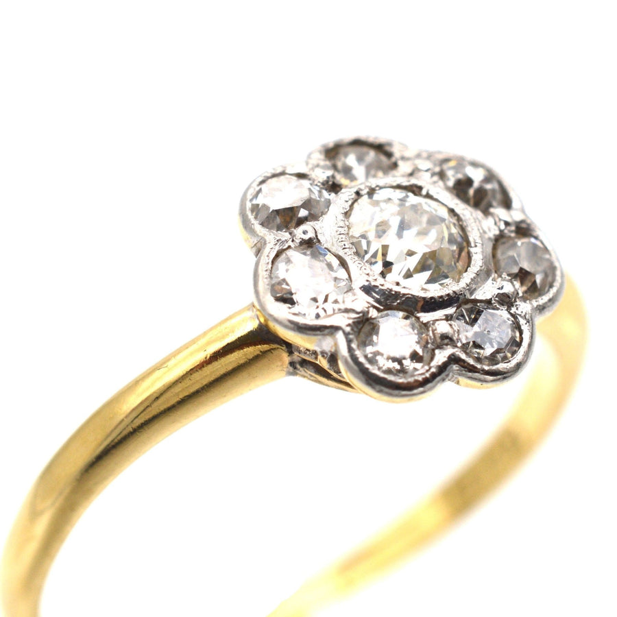 Art Deco 18ct Gold & Platinum Diamond Cluster Ring | Parkin and Gerrish | Antique & Vintage Jewellery