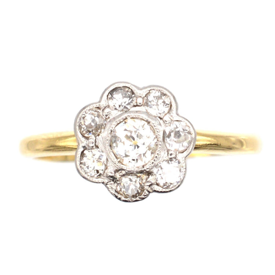 Art Deco 18ct Gold & Platinum Diamond Cluster Ring | Parkin and Gerrish | Antique & Vintage Jewellery