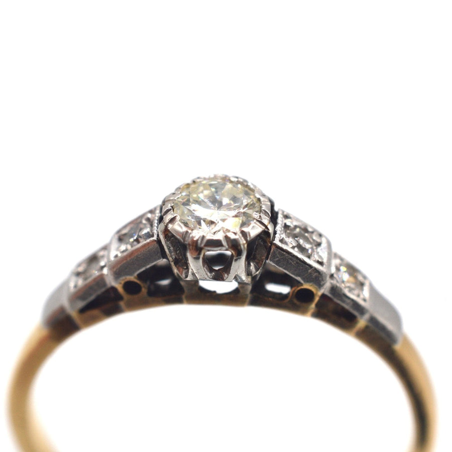 Art Deco 18ct Gold & Platinum, Diamond Solitaire Ring with Diamond Shoulders | Parkin and Gerrish | Antique & Vintage Jewellery