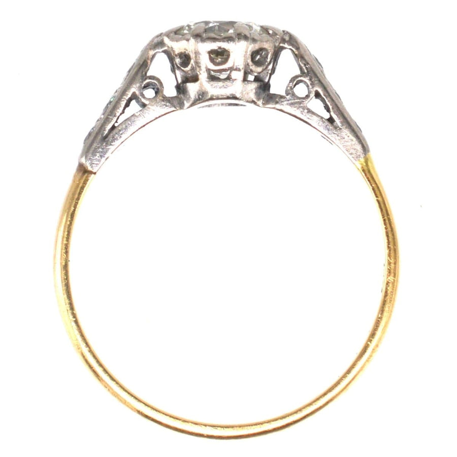 Art Deco 18ct Gold & Platinum Diamond Solitaire Ring with Diamond Shoulders | Parkin and Gerrish | Antique & Vintage Jewellery