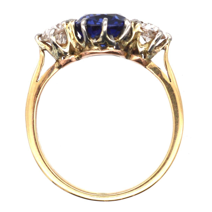 Art Deco 18ct Gold & Platinum, Sapphire & Diamond Three Stone Ring | Parkin and Gerrish | Antique & Vintage Jewellery