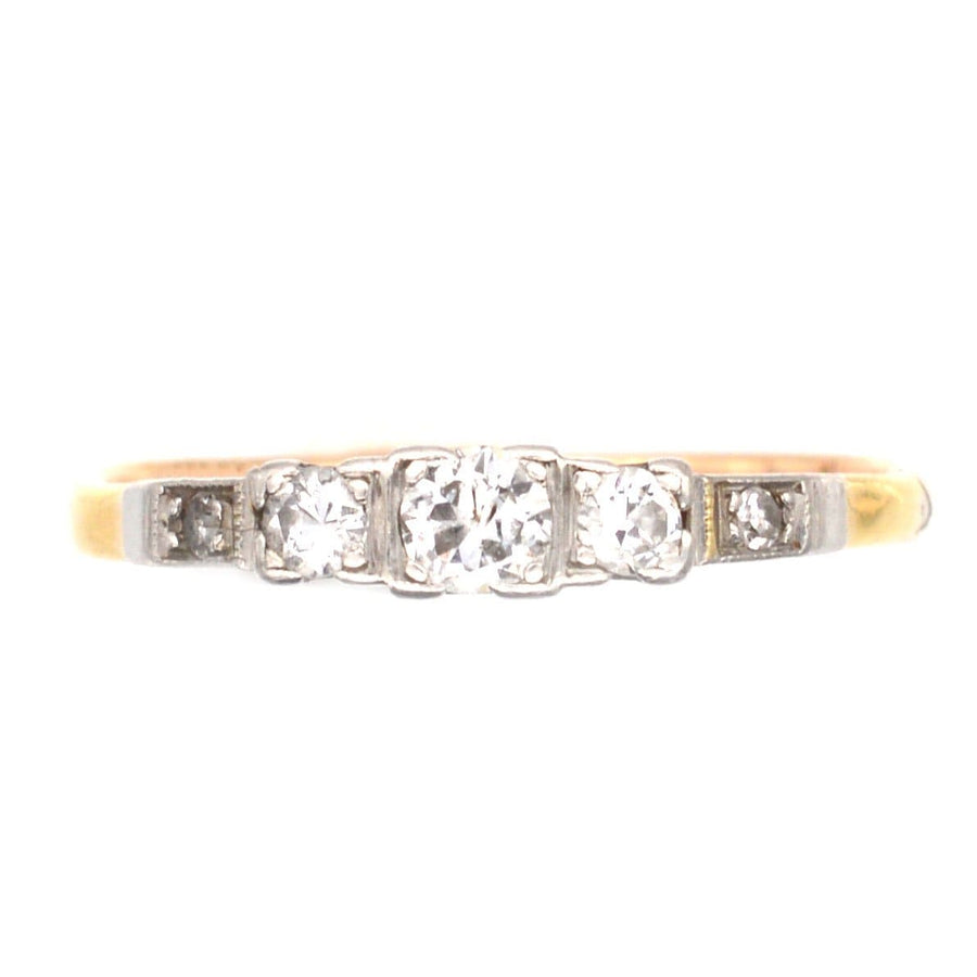 Art Deco 18ct Gold & Platinum, Three Stone Diamond Ring with Diamond Shoulders | Parkin and Gerrish | Antique & Vintage Jewellery