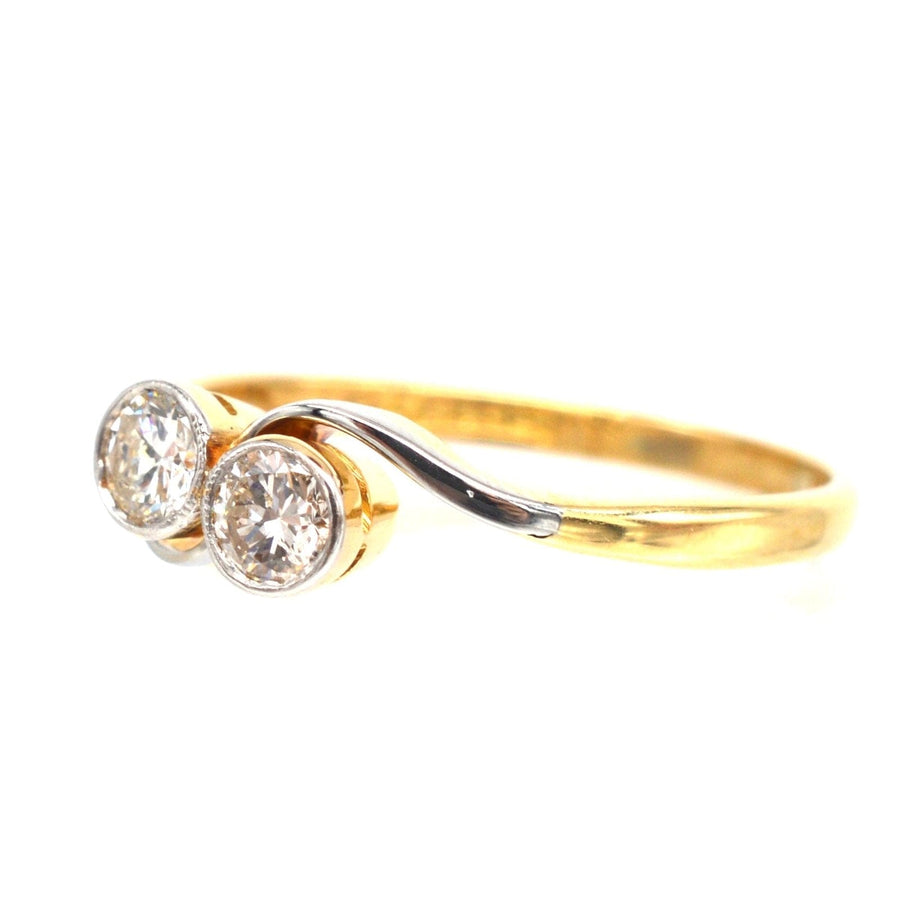 Art Deco 18ct Gold & Platinum, Two Stone Diamond 'Toi et Moi' Crossover Ring | Parkin and Gerrish | Antique & Vintage Jewellery