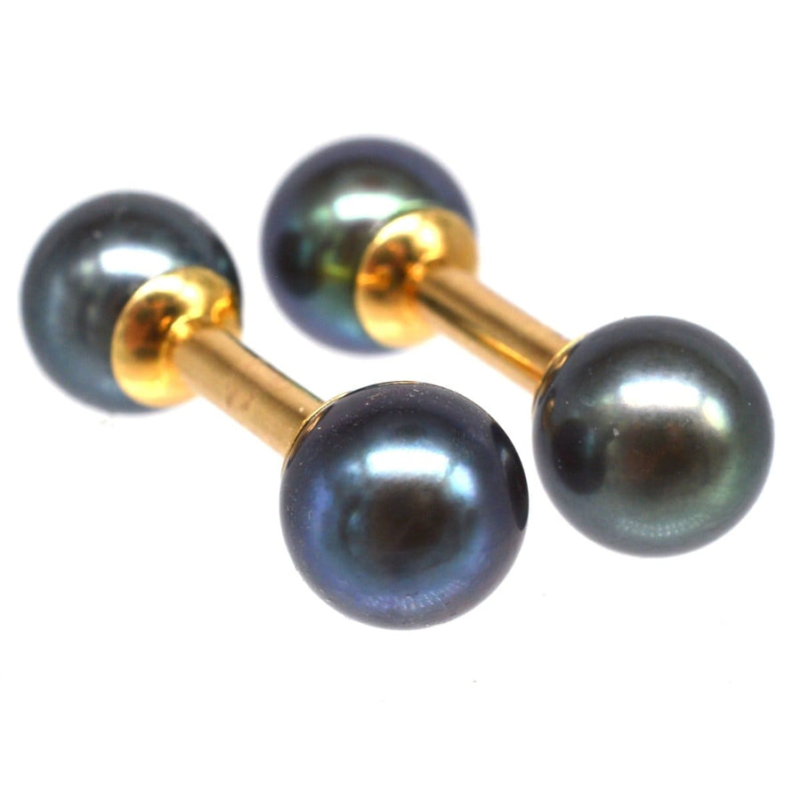 Art Deco 18ct Gold Tahitian Cultured Pearl Double Ended Cufflinks | Parkin and Gerrish | Antique & Vintage Jewellery