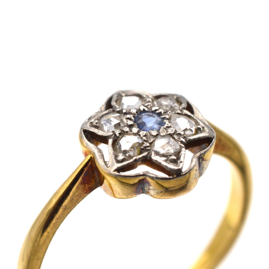 Art Deco 18ct & Platinum, Diamond & Sapphire Flower Star Ring | Parkin and Gerrish | Antique & Vintage Jewellery