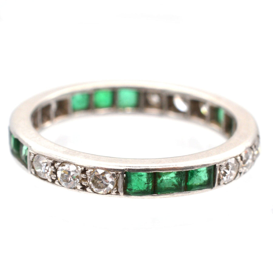 Art Deco 18ct White Gold Emerald and Diamond Eternity Ring | Parkin and Gerrish | Antique & Vintage Jewellery