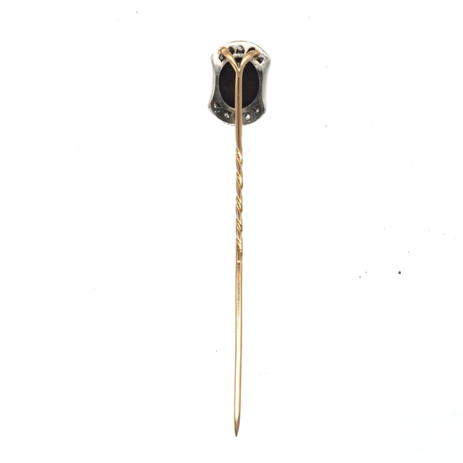 Art Deco 18ct White Gold Onyx Crest Intaglio Tie Pin | Parkin and Gerrish | Antique & Vintage Jewellery