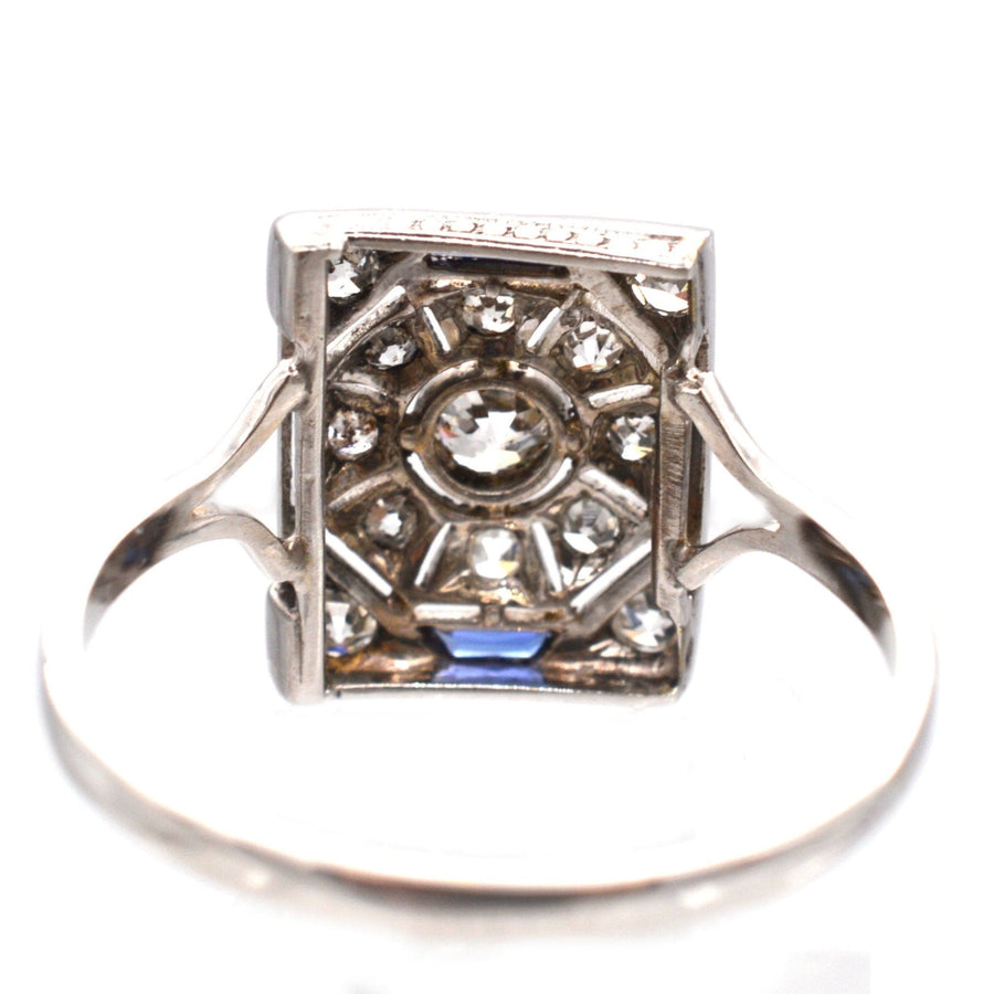 Art Deco 18ct White Gold & Platinum, Diamond & Sapphire Plaque Ring | Parkin and Gerrish | Antique & Vintage Jewellery