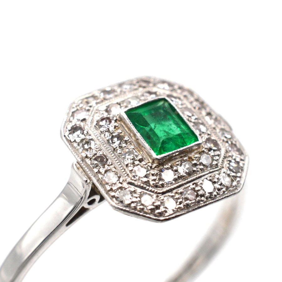 Art Deco 18ct White Gold & Platinum, Emerald & Diamond Ring | Parkin and Gerrish | Antique & Vintage Jewellery