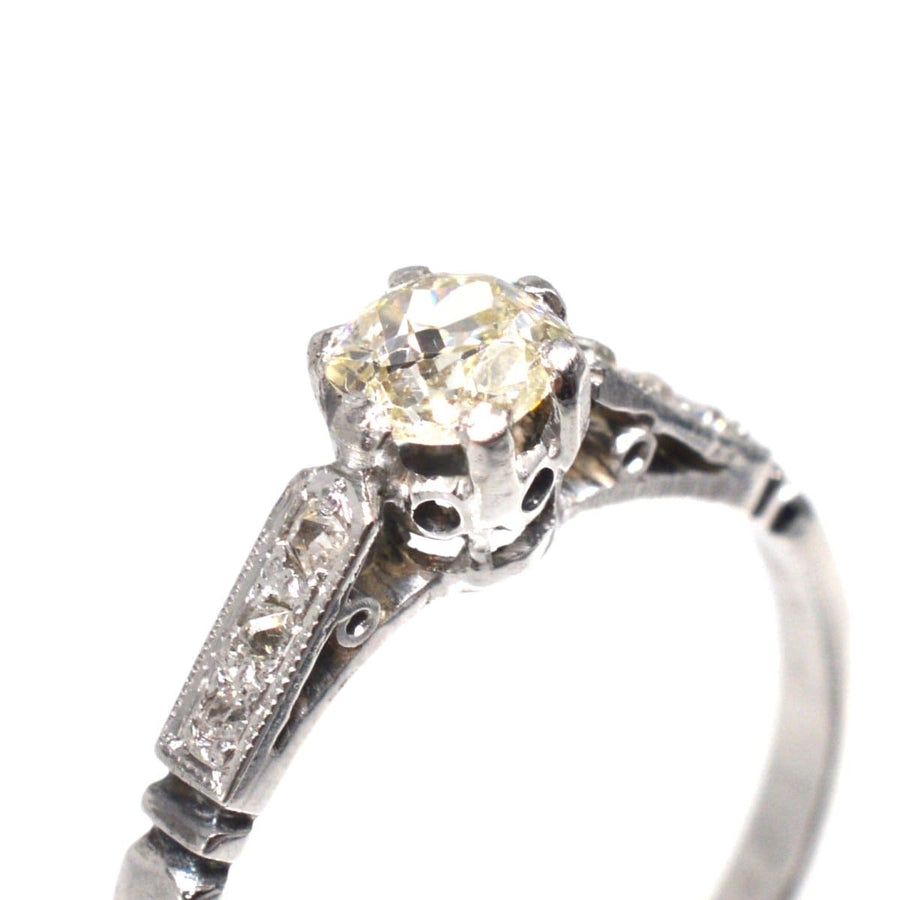 Art Deco 18ct White Gold & Platinum Old Mine Cut Diamond Solitaire Ring | Parkin and Gerrish | Antique & Vintage Jewellery