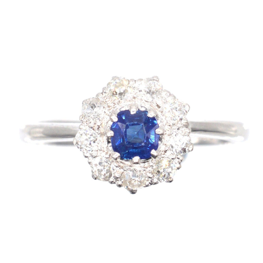 Art Deco 18ct White Gold Sapphire and Diamond Cluster Ring | Parkin and Gerrish | Antique & Vintage Jewellery