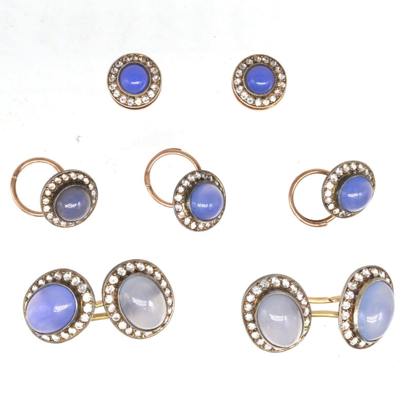 Art Deco 9ct Gold Blue Chalcedony and White Paste Dress Set