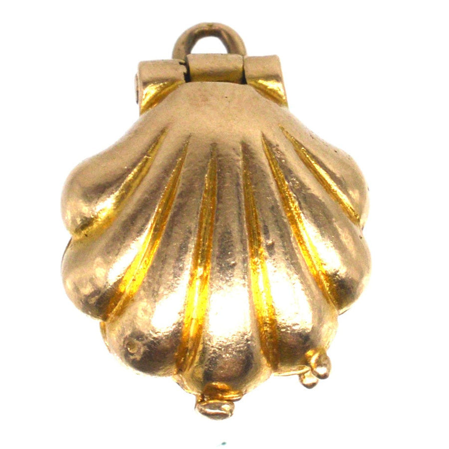 Art Deco 9ct Gold Opening Scallop Shell with Pearl Charm Pendant | Parkin and Gerrish | Antique & Vintage Jewellery