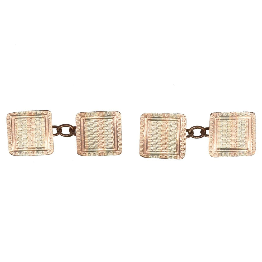 Art Deco 9ct Two-Colour Gold & Engine Turned Cufflinks | Parkin and Gerrish | Antique & Vintage Jewellery