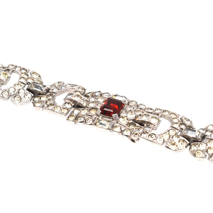 Art Deco Chrome White & Red Paste Bracelet | Parkin and Gerrish | Antique & Vintage Jewellery