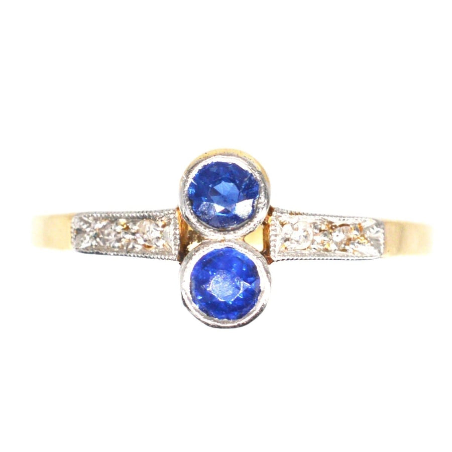 Art Deco Platinum and 18ct Gold Sapphire and Diamond Ring | Parkin and Gerrish | Antique & Vintage Jewellery
