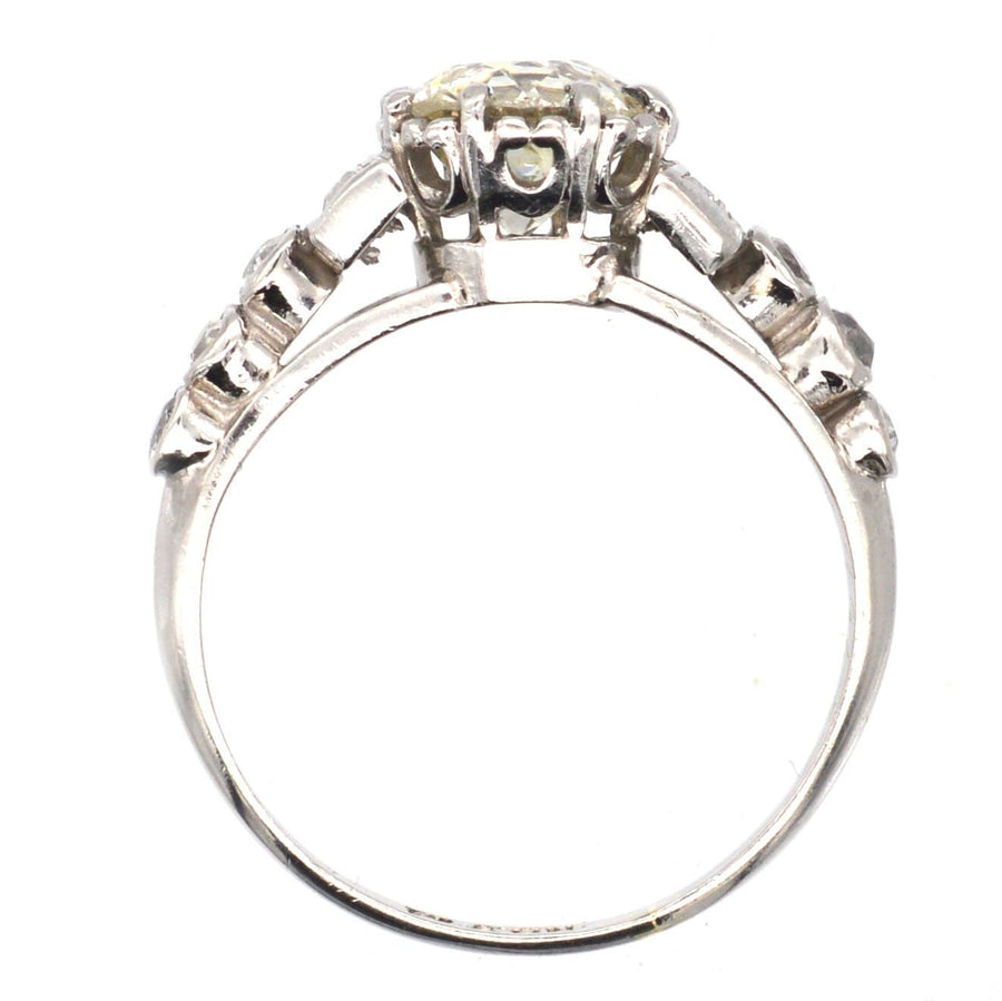 Art Deco Platinum, Large Diamond Solitaire Ring with Diamond Shoulders | Parkin and Gerrish (UK)