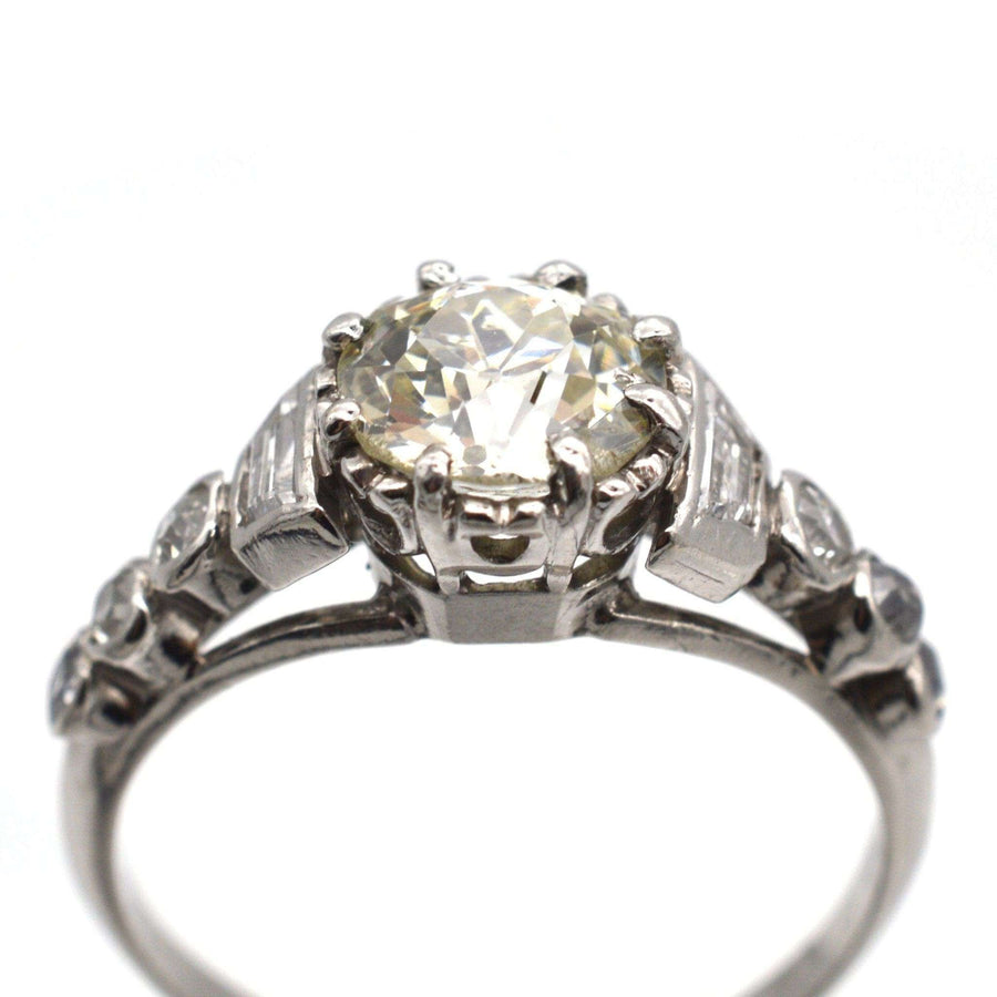 Art Deco Platinum, Large Diamond Solitaire Ring with Diamond Shoulders | Parkin and Gerrish (UK)