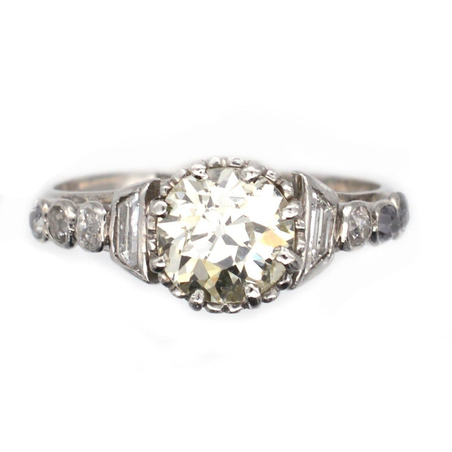 Art Deco Platinum, Large Diamond Solitaire Ring with Diamond Shoulders | Parkin and Gerrish (UK)