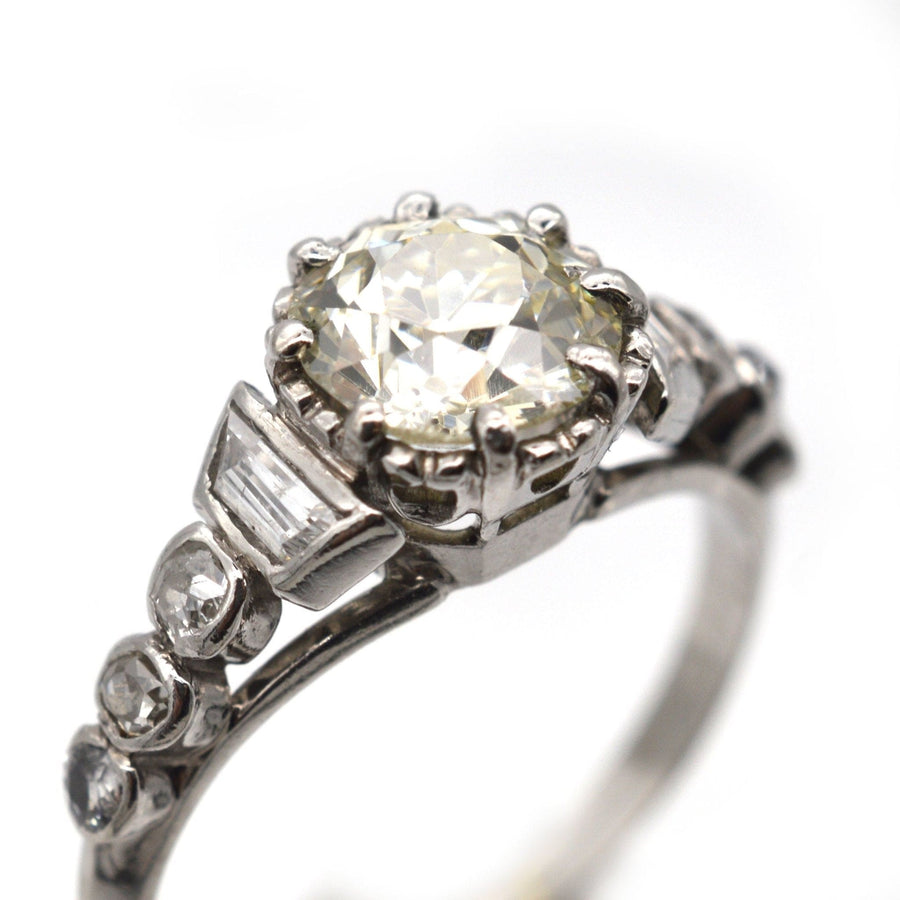 Art Deco Platinum, Large Diamond Solitaire Ring with Diamond Shoulders | Parkin and Gerrish (UK)