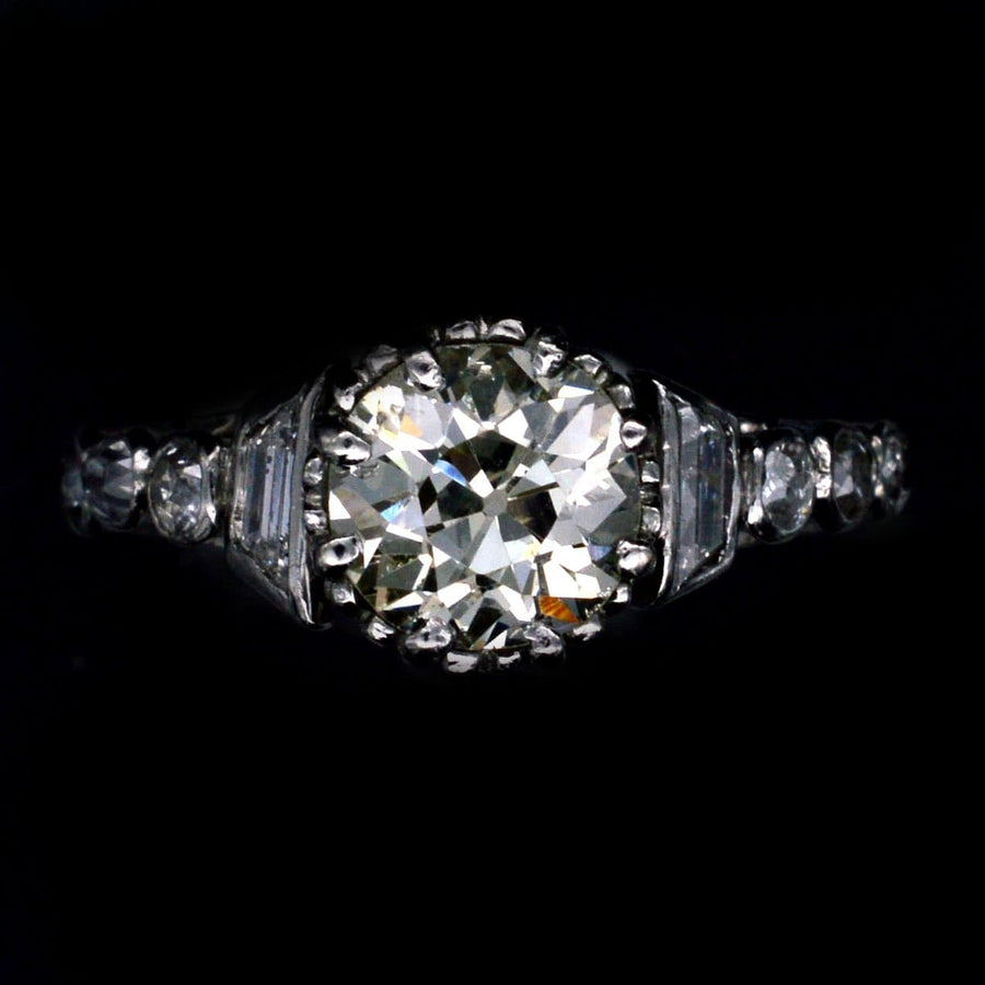 Art Deco Platinum, Large Diamond Solitaire Ring with Diamond Shoulders | Parkin and Gerrish (UK)