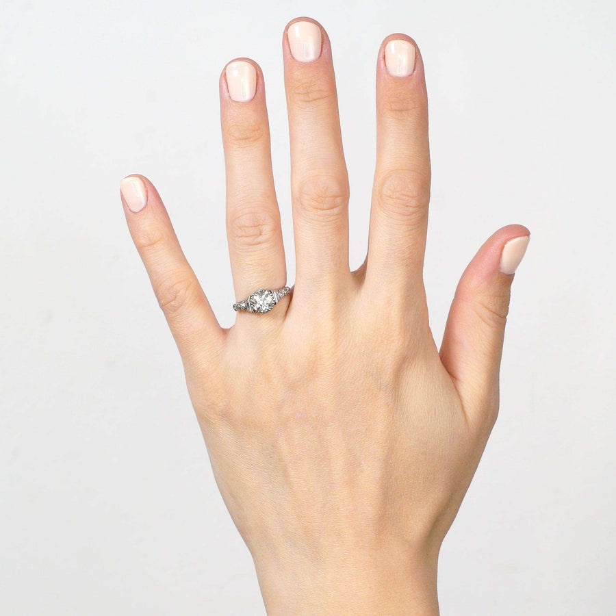 Art Deco Platinum, Large Diamond Solitaire Ring with Diamond Shoulders | Parkin and Gerrish (UK)