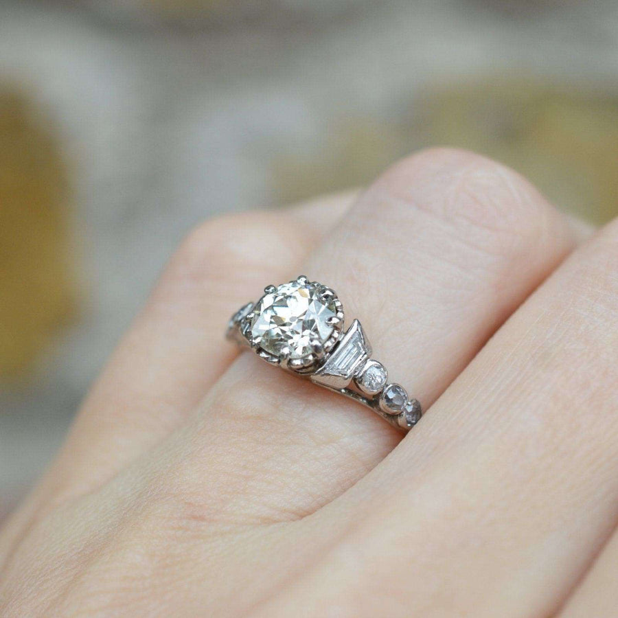 Art Deco Platinum, Large Diamond Solitaire Ring with Diamond Shoulders | Parkin and Gerrish (UK)