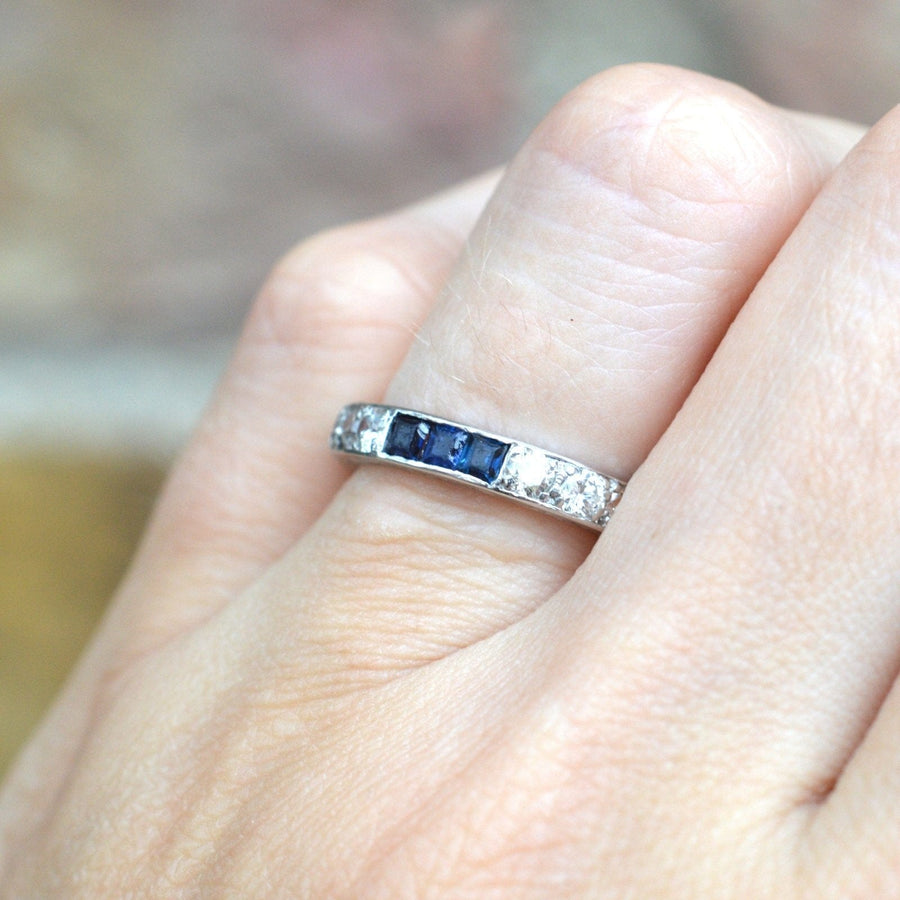 Art Deco Platinum Sapphire and Diamond Eternity Ring | Parkin and Gerrish | Antique & Vintage Jewellery