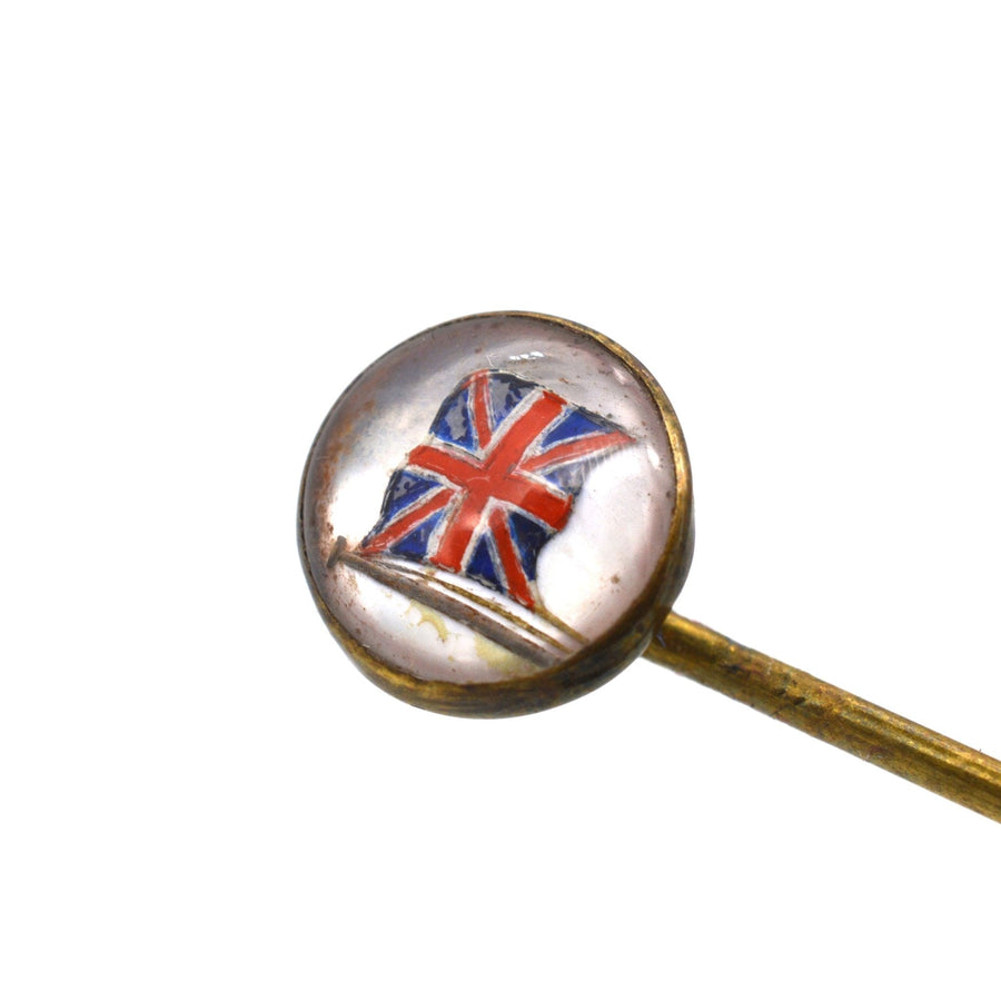 Art Deco Reverse Intaglio Paste Tie Pin of British Flag | Parkin and Gerrish | Antique & Vintage Jewellery