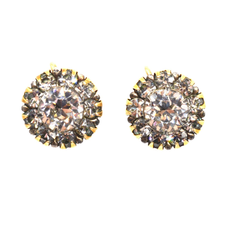 Art Deco Silver and 9ct Gold "Diamond" White Paste Cluster Earrings | Parkin and Gerrish | Antique & Vintage Jewellery