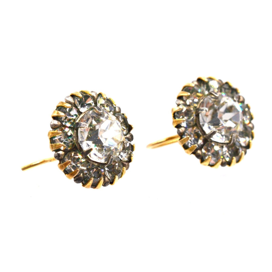 Art Deco Silver and 9ct Gold "Diamond" White Paste Cluster Earrings | Parkin and Gerrish | Antique & Vintage Jewellery